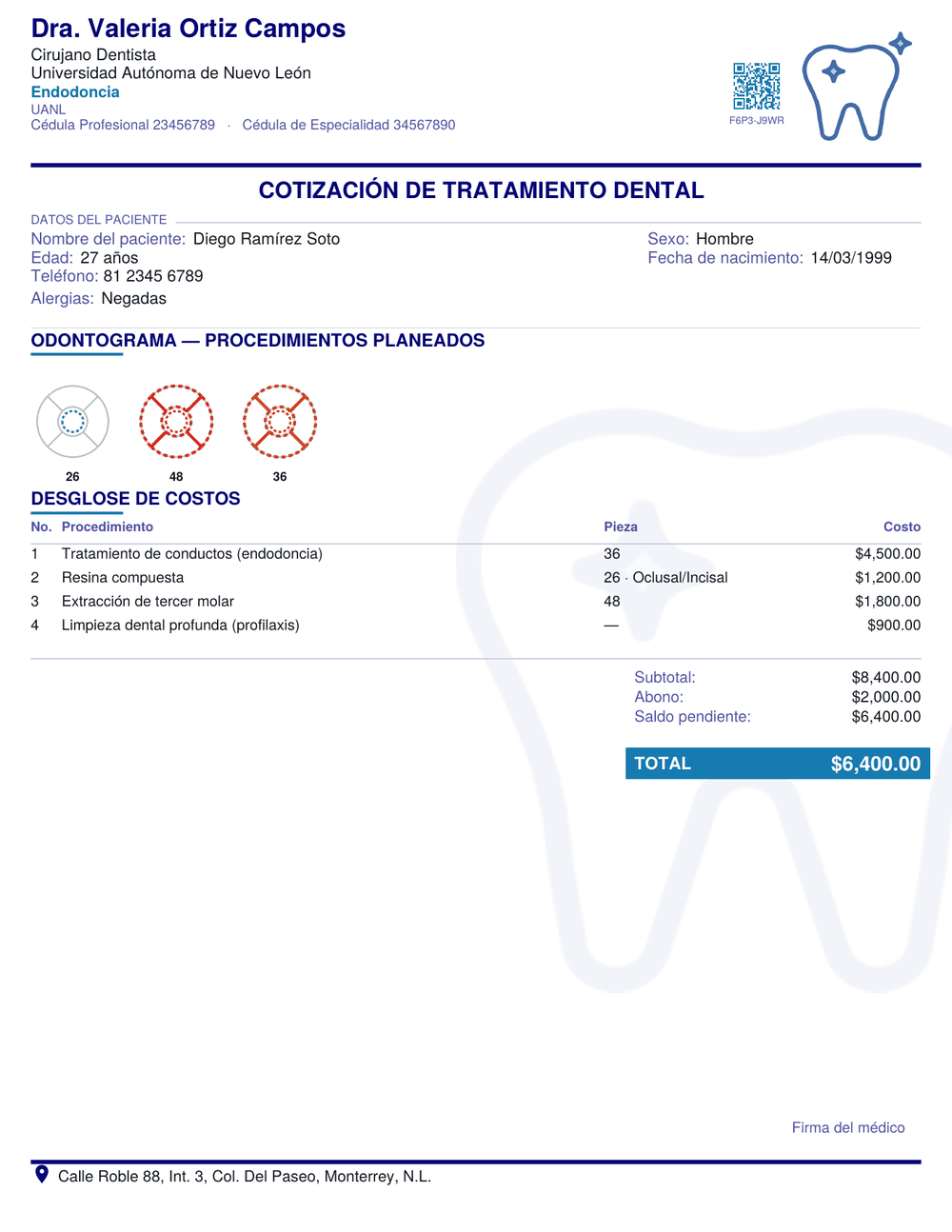 Cotización dental con odontograma