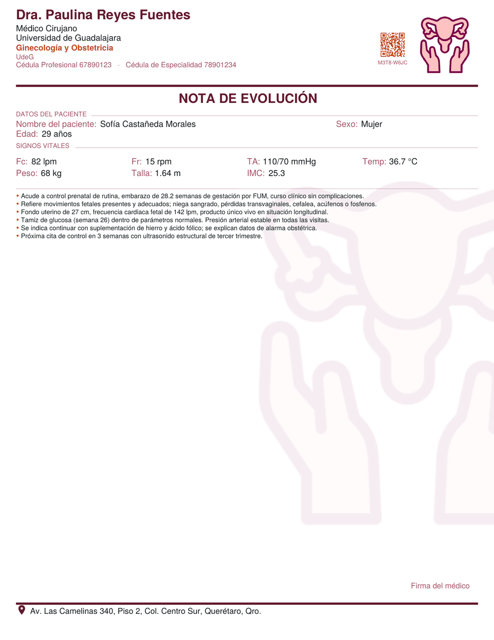 Nota de evolución de muestra